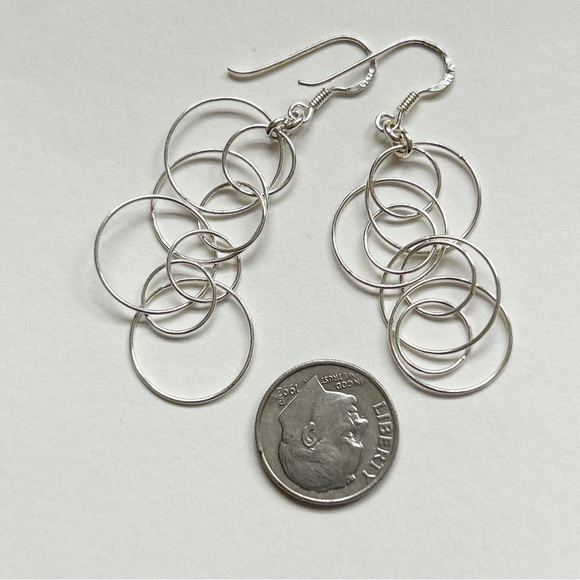 Sterling Silver Eight Circle Dangling Earrings - Picture 5 of 7